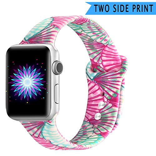 Bertiveny Silicone Band Compatible with Apple Watch Band 38mm 40mm 42mm 44mm Women Sports Strap Replacement for Iwatch Band Series 4 3 2 1 Double Side Print (Colorful Shell, 38MM/40MM-S/M)