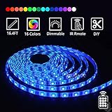 LED Strip Lights, Kousee16.4ft RGB SMD 5050 LED Rope Lighting Color Changing Full Kit with 44-Keys IR Remote Controller & Power Supply for Home Kitchen Christmas Indoor Outdoor Decoration