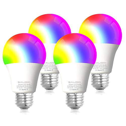 Book Cover Smart LED Light Bulb E26 WiFi Multicolor Light Bulb Work with Siri,Alexa, Echo, Google Home and IFTTT (No Hub Required), Saudio A19 60W Equivalent RGB Color Changing Bulb(4 Pack)