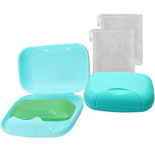 Vonpri Soap Box Holder, 2-Pack Soap Dish Soap Savers Case Container for Bathroom Camping Gym (Blue)