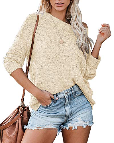 Tutorutor Womens Off The Shoulder Sweaters Tops Oversized Batwing Sleeve Loose Fit Rib Knitted Jumper Pullover
