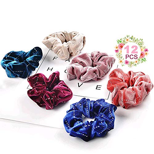 Premium Velvet Shining Hair Scrunchies Bands Scrunchy Hair Ties Ropes Ponytail holder For Girls & Women Accessories - 12 Colors