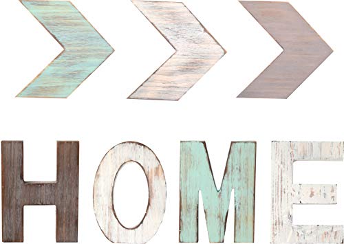 Rustic Wood HOME & Three ARROW DÃ©cor Signs Home DÃ©cor |Freestanding Wooden Letters Cutouts for Home DÃ©cor| Multi-Color Wooden Signs | Decorative Word Signs | for Kitchen Shelf, Farmhouse DÃ©cor, Living