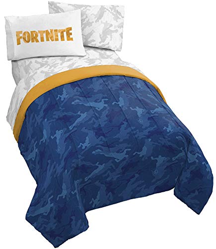 Book Cover Jay Franco Emote Camo 4 Piece Twin Bed Set (Official Product), Blue - Fortnite