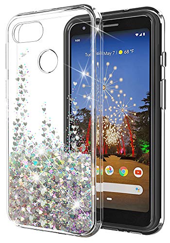 Book Cover Google Pixel 3a XL Case SunStory Luxury Fashion Design with Moving Shiny Quicksand Glitter and Double Protection with PC Layer and TPU Bumper Case for Google Pixel 3a XL (Silver)