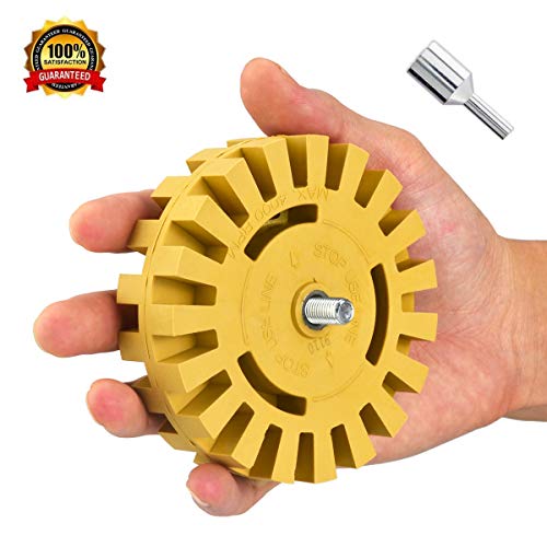 Nice2MiTu Decal Removal Eraser Wheel Tool Kit - 4 inch Rubber Power Drill Attachment for Removing Pinstripes, Stickers, Adhesive Vinyl Decals from Cars, Rvs, Boats and More (1 Pack)