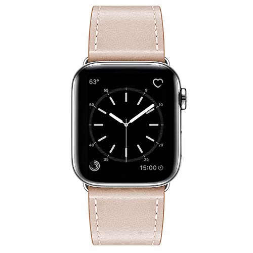 Book Cover MARGE PLUS Compatible with Apple Watch Band 38mm 40mm, Genuine Leather Replacement Band Compatible with Apple Watch Series 4 (40mm) Series 3 Series 2 Series 1 (38mm) Sport and Edition, Nude Pink