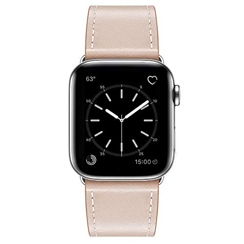 MARGE PLUS Compatible with Apple Watch Band 38mm 40mm, Genuine Leather Replacement Band Compatible with Apple Watch Series 4 (40mm) Series 3 Series 2 Series 1 (38mm) Sport and Edition, Nude Pink