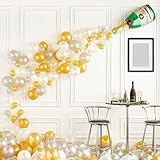 XmasExp DIY Silver & White & Gold Latex Balloon Garland Kit, 91 Pcs Balloons Arch Garland, Tying Tools | Glue Point | Ribbon | Balloon tape strip for Wedding, Baby Shower, Party
