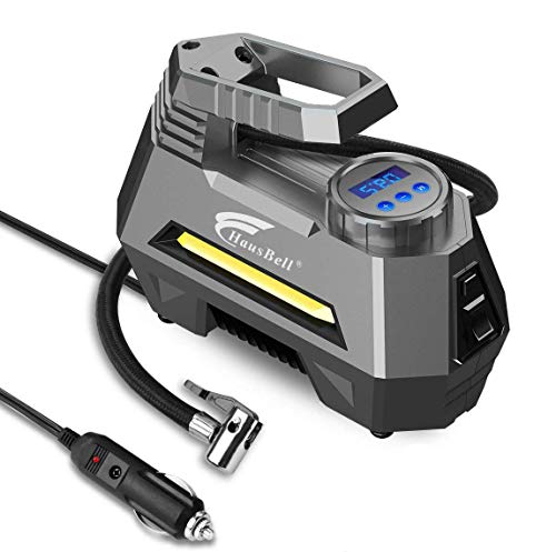 HAUSBELL Portable air Compressor for Car Tires, 12V DC Air Compressor tire inflator Pump, 150 PSI with Emergency LED Flashlight for Car, Motorcycles, Bicycles,Inflatables