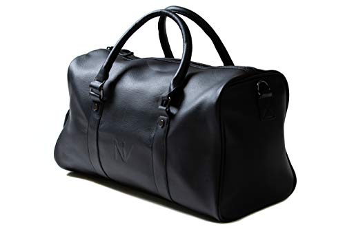 NV BAGS: Duffle Gym Travel Duffel Leather Sports Overnight Weekender Black Bag (black)