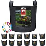 JERIA 12-Pack 3 Gallon Grow Bags, 300G Thickened Nonwoven Garden Pots,Heavy Duty Fabric Pots with Reinforced Handles
