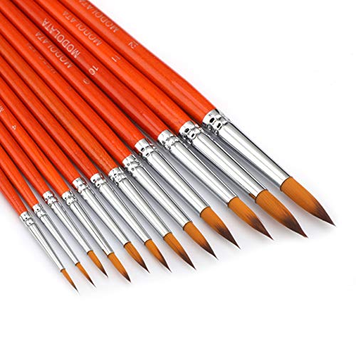 Professional Round Watercolor Paint Brushes Set - 12Pcs Synthetic Bristle Round Pointed Detail Brush for Acrylic, Gouache, Oil, Minature, Model, Artist - Short Handle