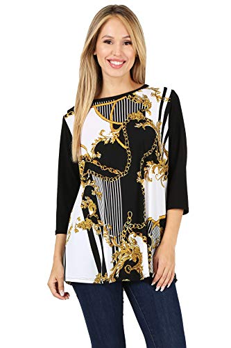 Via Jay Jacquard Print 3/4 Sleeve Tunic Blouse Top