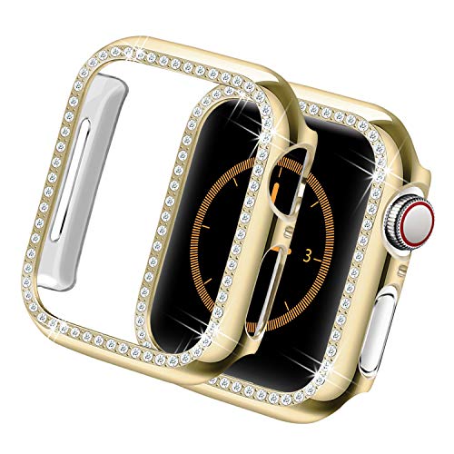 Book Cover Yolovie Compatible for Apple Watch Case 38mm 40mm 42mm 44mm Bling Crystal Diamonds Rhinestone Bumper Cover for Women Girl, Hard PC Protective Frame for iWatch Series 6/5/4/3/2/1/SE - 38mm Gold