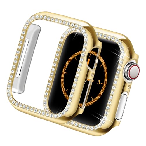 Yolovie Compatible with Apple Watch Case 38mm Series 3/2/1 Bling Crystal Diamonds Rhinestone Bumper Cover for Women, Hard PC Protective Frame for iWatch 38mm Gold