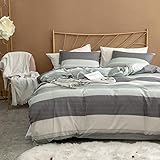 Fluffy Cat 3PCS Queen Duvet Cover Set(1 Duvet Cover+2 Pillowcases),Colourful Printed Striped with Hidden Zipper & Corner Ties,100% Microfiber,Soft Queen Bedding Sets(Dark Gray&Green, Queen)