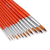 Watercolor Paint Brushes Set - 12Pcs Round Pointed Painting Brush for Acrylic, Gouache, Oil, Artist, Miniature, Model - Short Handle