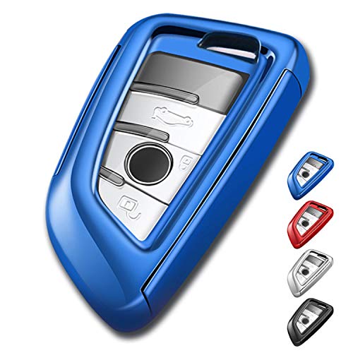 Key fob Cover,Full Protection Soft TPU Key Fob Case Compatible with BMW 2 5 6 7 Series and X1 X2 X3 X5 X6,Blade Shape and Keyless Entry (Blue)