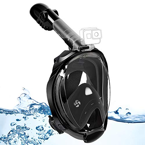 COSSCCI Snorkel Mask Full Face, Adult Snorkeling Swimming Mask Set with Adjustable Head Straps,Detachable Camera Mount, 180°Panoramic View Anti-Fog and Anti-Leak