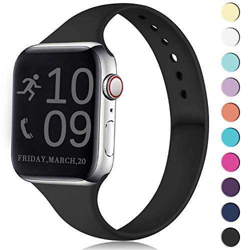 Zekapu Sport Band Compatible for Apple Watch 38mm 40mm, Soft Silicone Narrow Slim Sport Replacement Wristband for iWatch Series 5, Series 4, Series 3, Series 2, Series 1 Women, Black