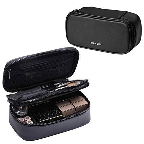 Mini Makeup Bag, BEGIN MAGIC Small Travel Cosmetic Brush Bag Organizer Portable Makeup Waterproof PU Leather Case Pouch Toiletry Bag with Brush Holder