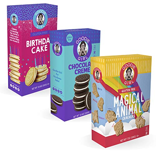 Book Cover Goodie Girl Cookies, Chocolate Creme, Birthday Cake and Magical Animal Cracker Variety Pack, Gluten Free Cookies Peanut Free Kosher Delicious Snack Cookies (Pack of 3)