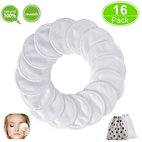 Reusable Makeup Remover Pads, 16 PCS Organic Bamboo Cotton Rounds Reusable Cotton Pads Face Cleansing Cloths Toner Pads Facial Makeup Pads with Laundry Bag & Storage Bag
