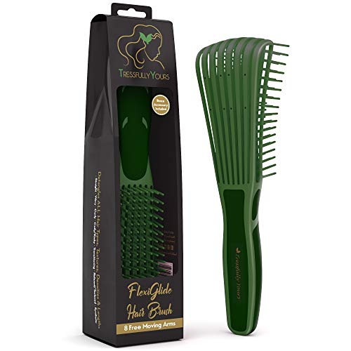 Tressfully Yours FlexiGlide Hair Brush - Wet Brush Detangling Brush for Black Natural Hair, Afro, Texlaxed, Relaxed - Hair Detangler Brush - Detangle Brush - Curly Hair Products (Olive Green)