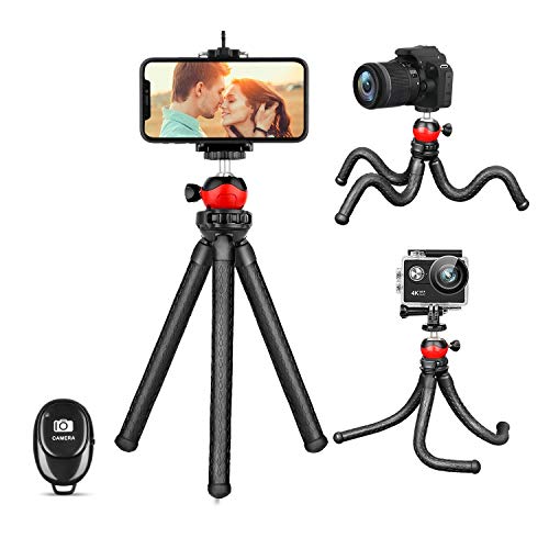 Cell Phone Tripod, Portable and Adjustable Flexible Tripod with Wireless Remote and Universal Phone Mount Compatible with iPhone Android Phone Sports Camera