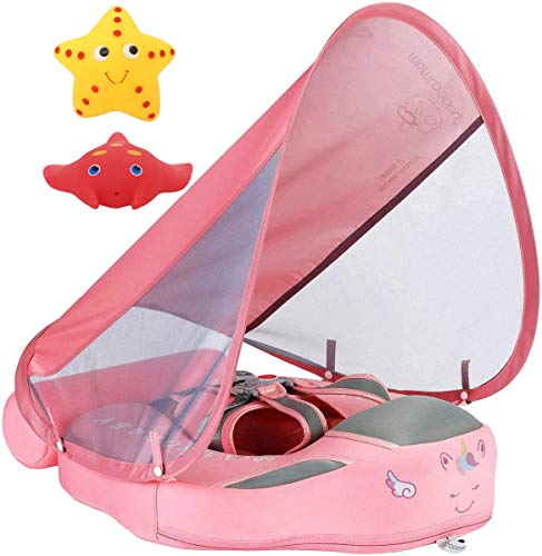 VQ-Ant Newest Size Improved Add Tail Never Flip Over Mambobaby Solid Swimming Float Non Inflatable Swim Trainer Pool Floa with Canopy (Pinkc)