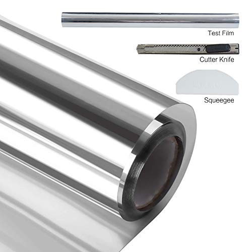 XinDinYi One Way Mirror Window Film, Window Tint for Home Privacy Film Anti UV Window Tint Film (Silver, 17.3 Inch x 6.56 Feet)