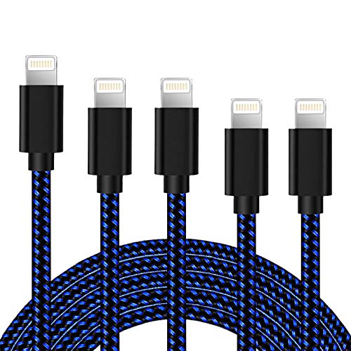 Book Cover iPhone Charger Cable Lightning Charging Cable Nylon Braided 5 Pack 3FT/6FT/10FT Durable Long USB Cord Fast iPhone Cable Compatible iPhone XS/Max/XR/X/8P/8/7P/7/6S/iPad/iPod/IOS (Black & Blue) â€¦