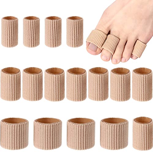 16 Pcs Toe Cushion Tube Toe Tubes Sleeves Soft Gel Corn Pad Protectors for Cushions Corns, Blisters, Calluses, Toes and Fingers(Brown)