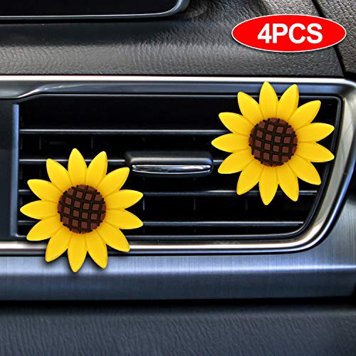 Fiada Sunflower Car Accessories Cute Car Air Freshener Sunflower Air Vent Clips Air Vent Decorations Perfume for Cars (4 Pieces)