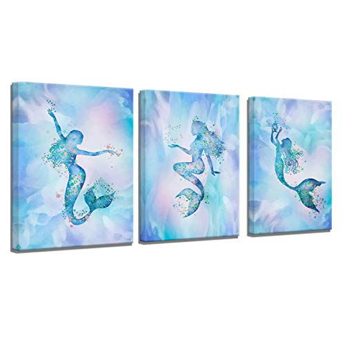 Book Cover Mermaid Bathroom Decor Wall Art for Bedroom Modern Artwork for Walls Colorful Mermaid Decor for Girl Room Canvas Art Wall Decor Framed Wall Decorations Watercolor Mermaid Wall Pictures for Bedroom