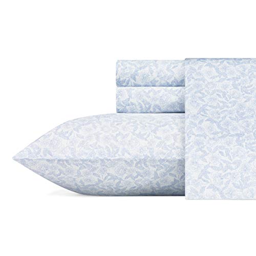 Book Cover Laura Ashley Home| Sateen Collection| 100% Cotton Sateen Weave Bedding Set, Cozy, Silky-Smooth and Softer After Each Wash, King, Blossoming Blue
