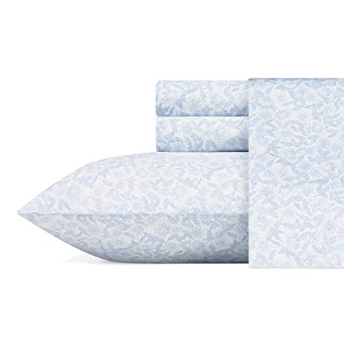 Laura Ashley Home| Sateen Collection| 100% Cotton Sateen Weave Bedding Set, Cozy, Silky-Smooth and Softer After Each Wash, King, Blossoming Blue