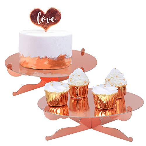 1-Tier Gold Round Cardboard Cupcake Stand Dessert Stand Reusable Birthday Wedding Festival Decoration Mini Cake Stand (Rose Gold)