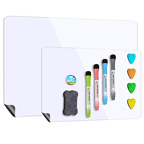 Magnetic Whiteboard for Refrigerator 17''x12'' with Extra Smaller Board 12''x10'',Dry Erase Fridge Whiteboard,4 Magnetic Markers,1 Eraser and 4 Hearts Included