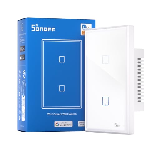 SONOFF TX WiFi Smart Light Switch, 2.4GHz Wi-Fi Touch Smart Wall Switch,Works with Alexa and Google Home, RF433 Remote Control,Fit for US&CA Wall Switches, 2 Gang 1 Way, T2, Neutral Wire Required