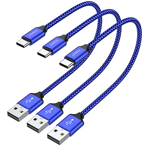 USB C Cable Short,JXMOX [1ft 3 Pack] USB Type C Cable Braided Fast Charge Cord Compatible Samsung Galaxy Note 9 8,S10 S9 S8 Plus, LG V30 V20 G5,Nexus,Moto Z2 Z3,Power Bank and Portable Charger (Blue)