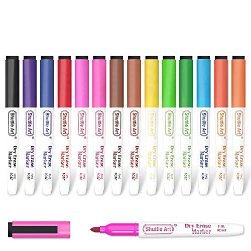 Dry Erase Markers, Shuttle Art 15 Colors Magnetic Whiteboard Markers with Erase,Fine Point Dry Erase Markers Perfect For Writing on Whiteboards, Dry-Erase Boards,Mirrors for School Office Home