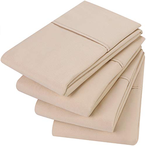 Book Cover Utopia Bedding Pillowcases 4 Pack - Brushed Microfiber Pillow Covers (Queen, Beige)