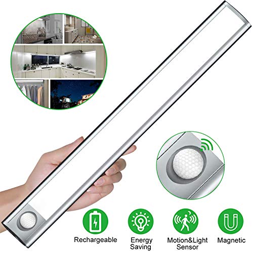 Motion Sensor Closet Light,Deknei 48 LED Under Cabinet Lights Wireless Rechargeable Wardrobe Light,Magnetic Under Counter Lighting with 1500mAh Battery for Closet Cabinet Stairs(2 Sensor Modes)