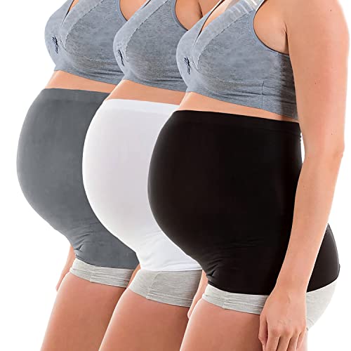 3 Pack Womens Maternity Belly Band for Pregnancy Non-slip Silicone Stretch Pregnancy Support Belly Belt Bands (Large, black+white+grey)