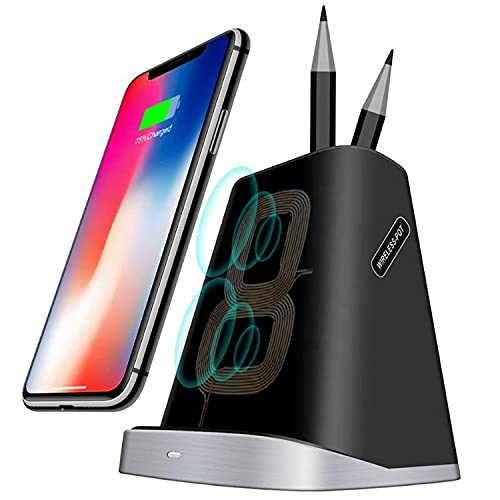 Thunderb Wireless Charger Stand for Desk Compatible with iPhone 13, 12, 11, X, XR , Pro Max, Pro, and Samsung S21, S20, S10, S9, S8, Ultra, Plus, with Accessories Organizer (Black)