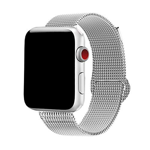 Book Cover Yaber Stainless Steel Mesh with Adjustable Magnetic Closure Replacement Band Compatible for Apple Watch Series 1/2/3/4 (Silver, 38MM/40MM)