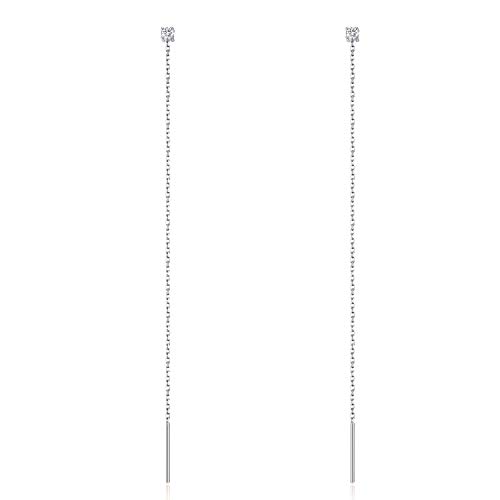 S.Leaf Cz Threader Earrings Sterling Silver Thread Earrings for Women Chain Earrings 9cm