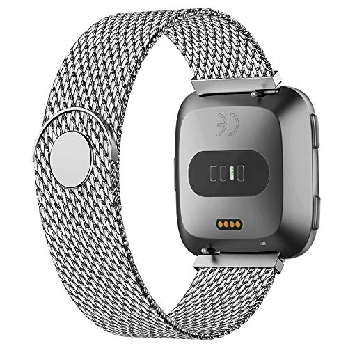 Book Cover iGK Metal Replacement Bands Compatible for Fitbit Versa/Versa Lite Edition/Versa 2, Stainless Steel Loop Metal Mesh Bracelet Unique Magnet Lock Wristbands